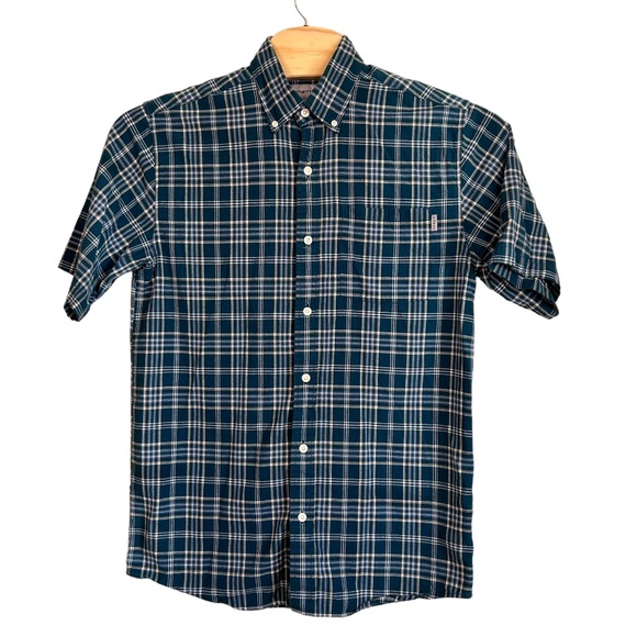Carhartt men’s shirt blue green plaid short sleeve button front medium - Picture 1 of 8
